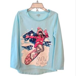 Gymboree Girls Snowboarding Graphic Tee - Blue Cotton SZ S (5-6)